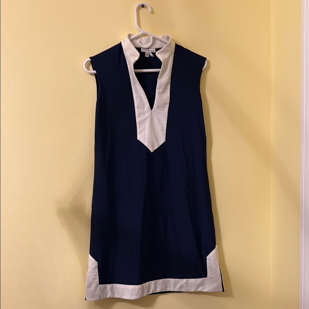 Jude Connally Blue and Cream Boxy Tunic Dress